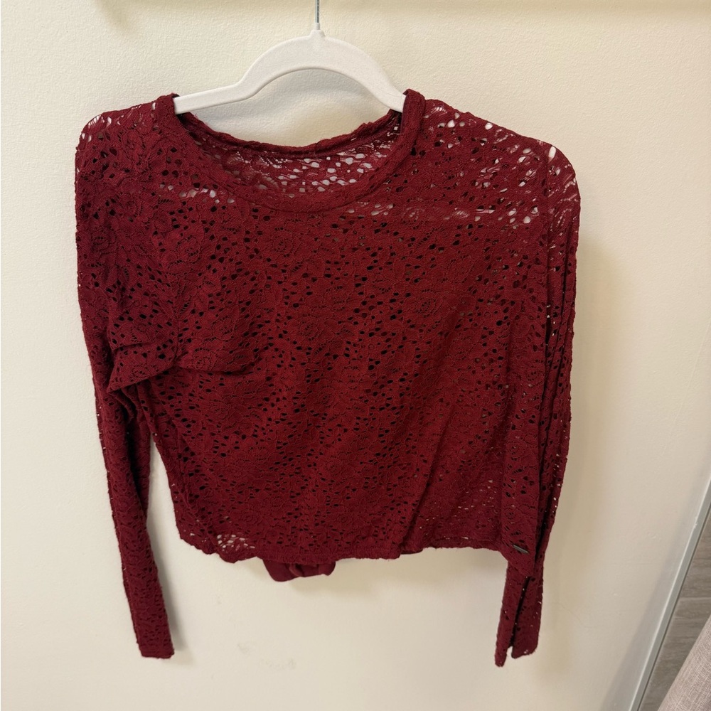 Hollister Red Asymmetrical Cropped Blouse Long Sleeve